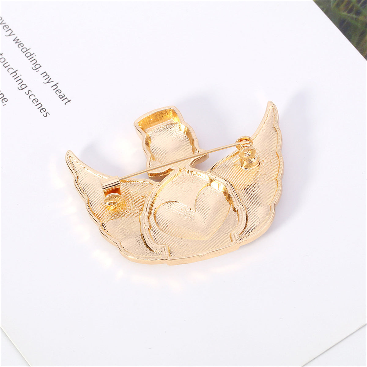 Red Enamel and 18K Gold-Plated Nurse Wing Heart Brooch, gold brooch pin, vintage-inspired design, lifestyle look