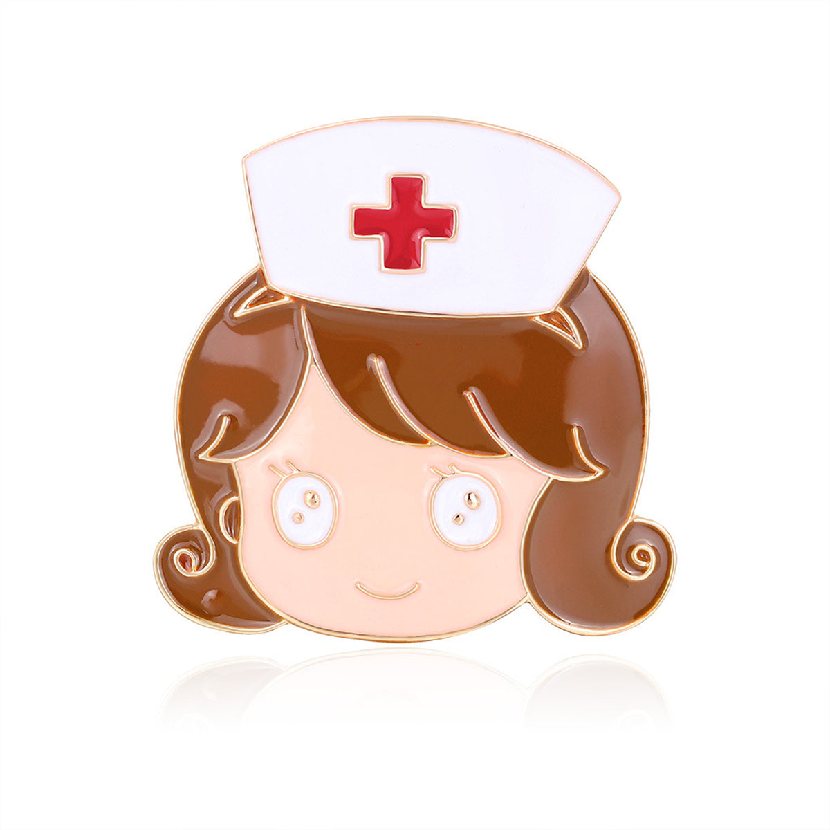 Enamel and 18K Gold-Plated Nurse Brooch, gold brooch pin, botanical inspired, front view