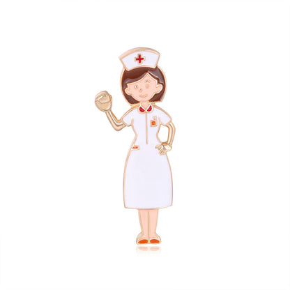 White Enamel and 18K Gold-Plated Nurse Brooch, gold brooch pin, elegant gift for her, side view