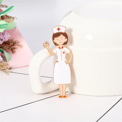 White Enamel & 18K Gold-Plated Nurse Brooch