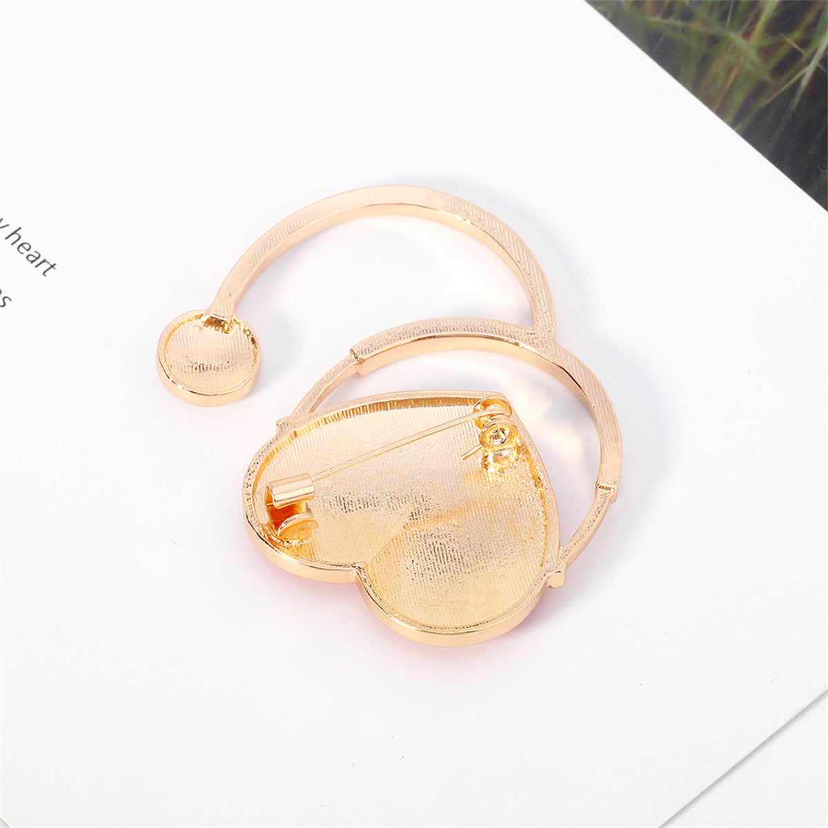 Red Enamel and 18K Gold-Plated Heart Stethoscope Brooch, gold brooch pin, elegant gift for her, detail close-up