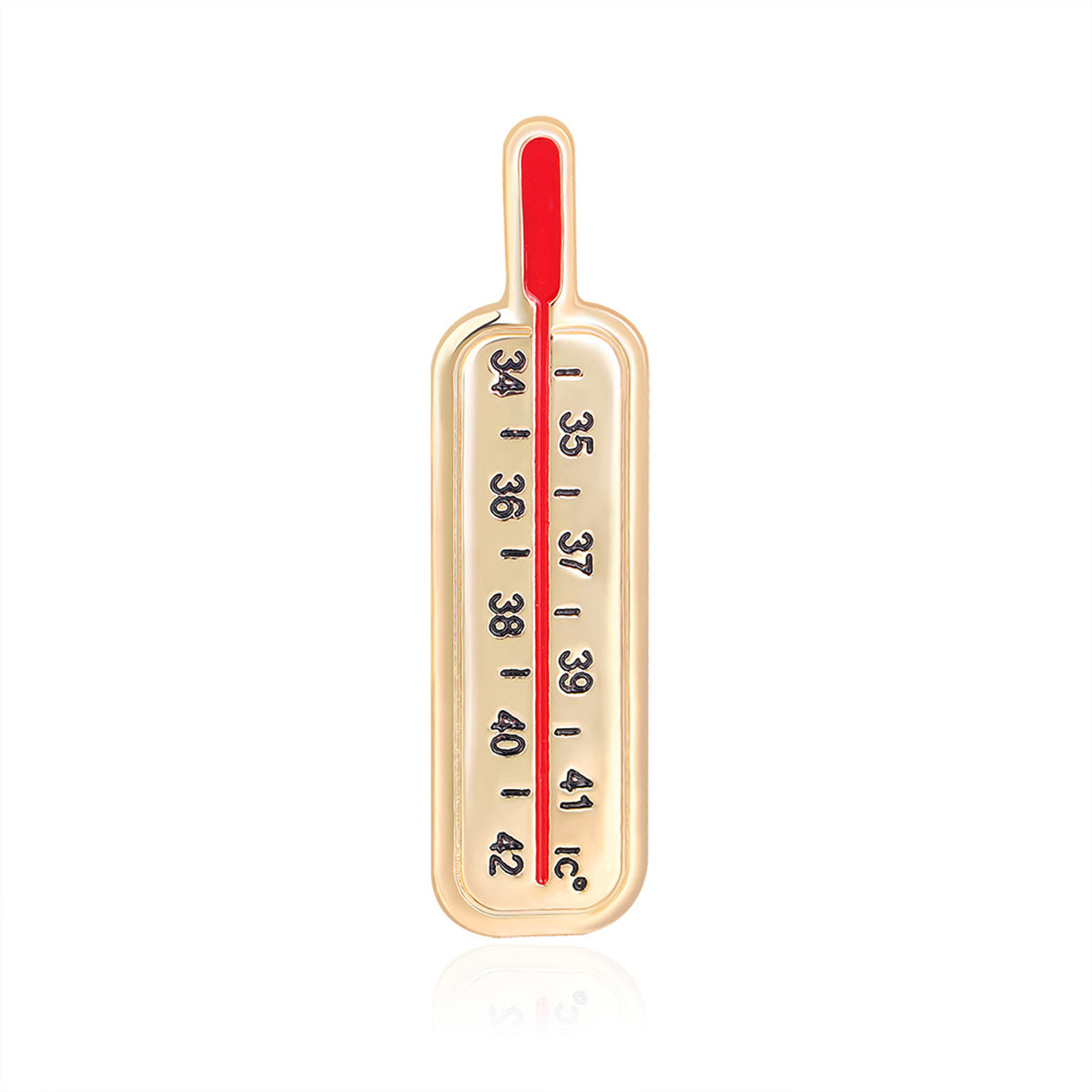 Enamel and 18K Gold-Plated Thermometer Brooch, gold brooch pin, botanical inspired, side view