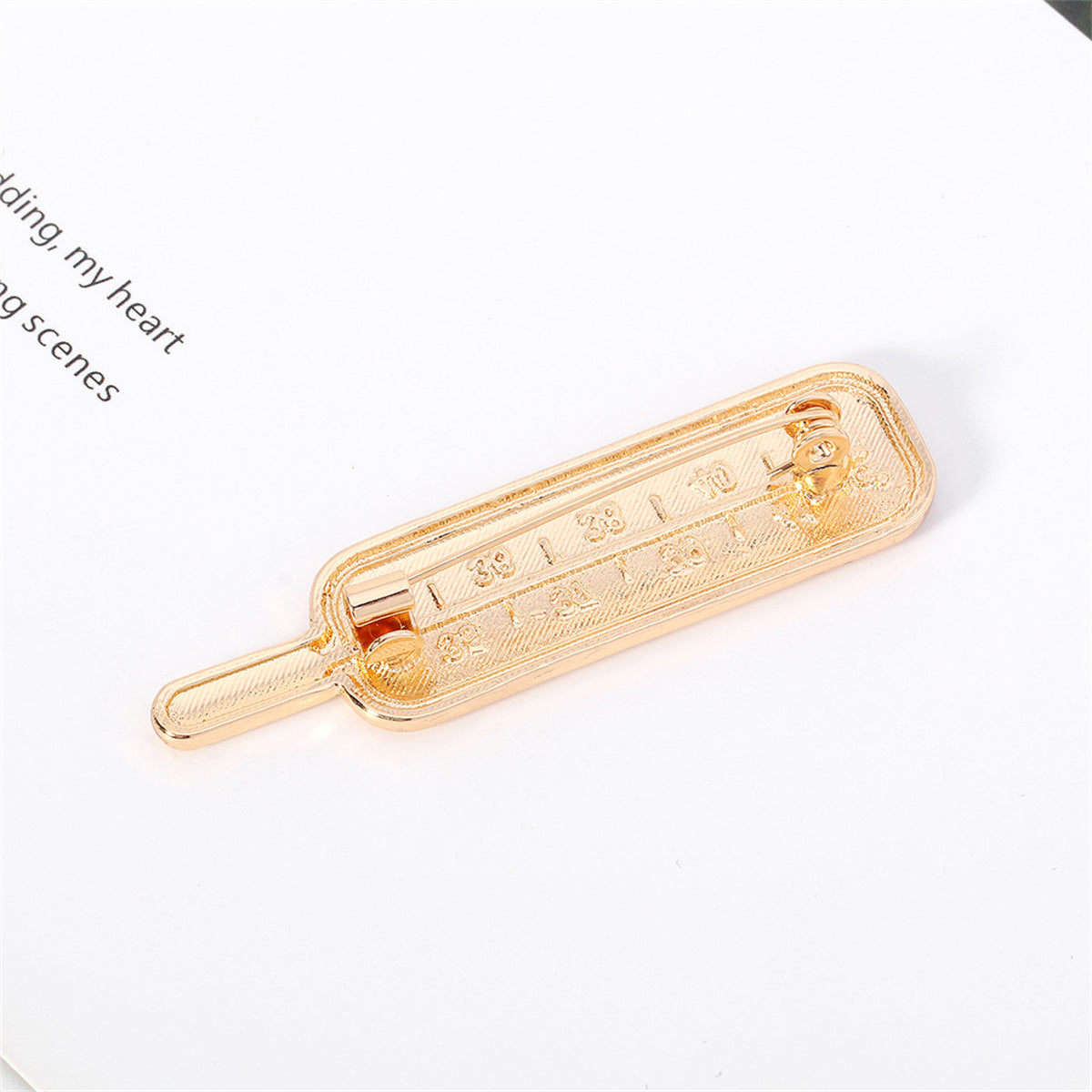 Enamel and 18K Gold-Plated Thermometer Brooch, gold brooch pin, botanical inspired, detail close-up