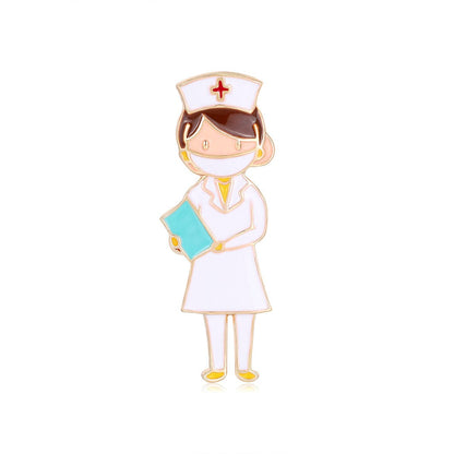 Enamel and 18K Gold-Plated Nurse On-Duty Brooch, gold brooch pin, dainty minimalist design, front view