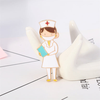 Enamel and 18K Gold-Plated Nurse On-Duty Brooch, gold brooch pin, dainty minimalist design, side view