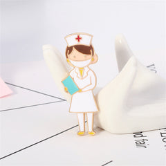 Enamel & 18K Gold-Plated Nurse On-Duty Brooch