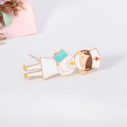 Enamel and 18K Gold-Plated Nurse On-Duty Brooch, gold brooch pin, dainty minimalist design, detail close-up