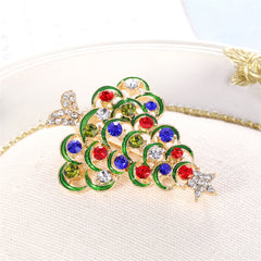Red Cubic Zirconia & 18K Gold-Plated Star Christmas Tree Brooch