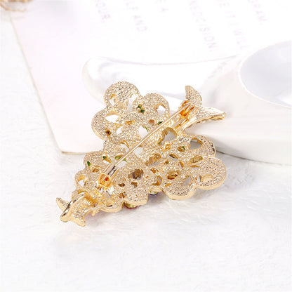 Red Cubic Zirconia and 18K Gold-Plated Star Christmas Tree Brooch, gold brooch pin, botanical inspired, styled look