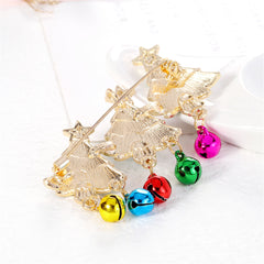 Colorful Cubic Zirconia & Green Enamel Christmas Tree Bell Brooch