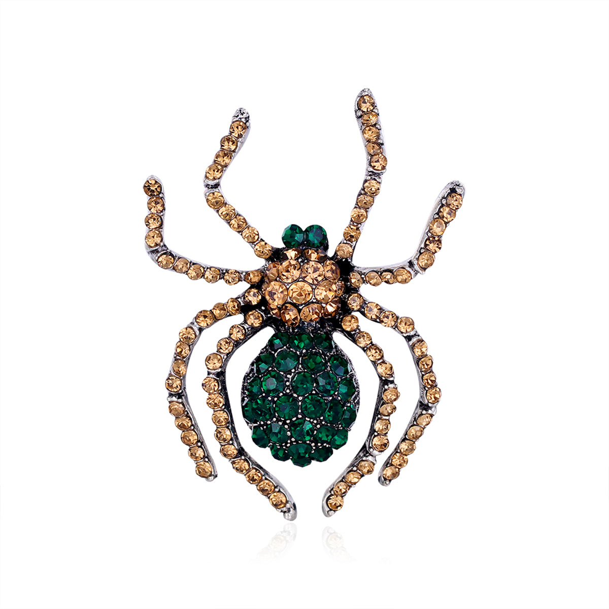 Green Cubic Zirconia & Silver-Plated Spider Brooch