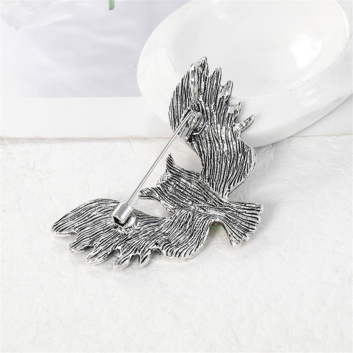 Purple Cubic Zirconia and Enamel Silver-Plated Owl Brooch, silver brooch pin, botanical inspired, styled look