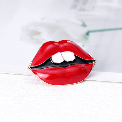 Red Enamel and 18K Gold-Plated Lip Brooch, gold brooch pin, botanical inspired, lifestyle look