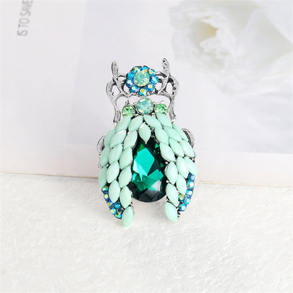 Blue Crystal and Cubic Zirconia Silver-Plated Beetle Brooch, silver brooch pin, everyday style, side view