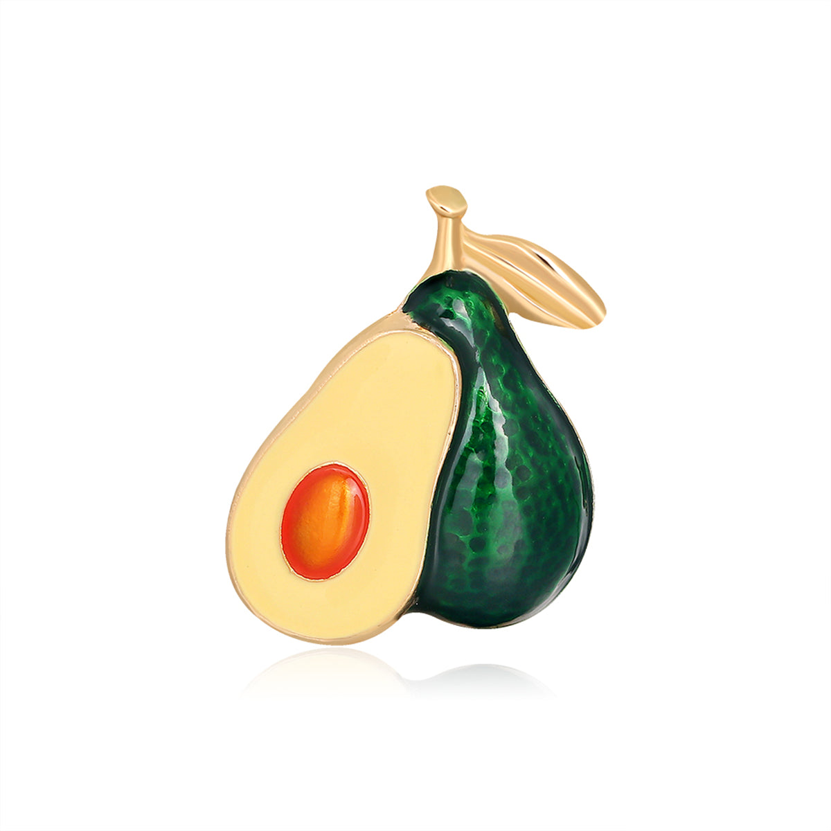 Green Enamel and 18K Gold-Plated Avocado Brooch, gold brooch pin, vintage-inspired design, side view