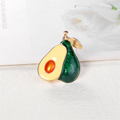 Green Enamel and 18K Gold-Plated Avocado Brooch, gold brooch pin, vintage-inspired design, front view