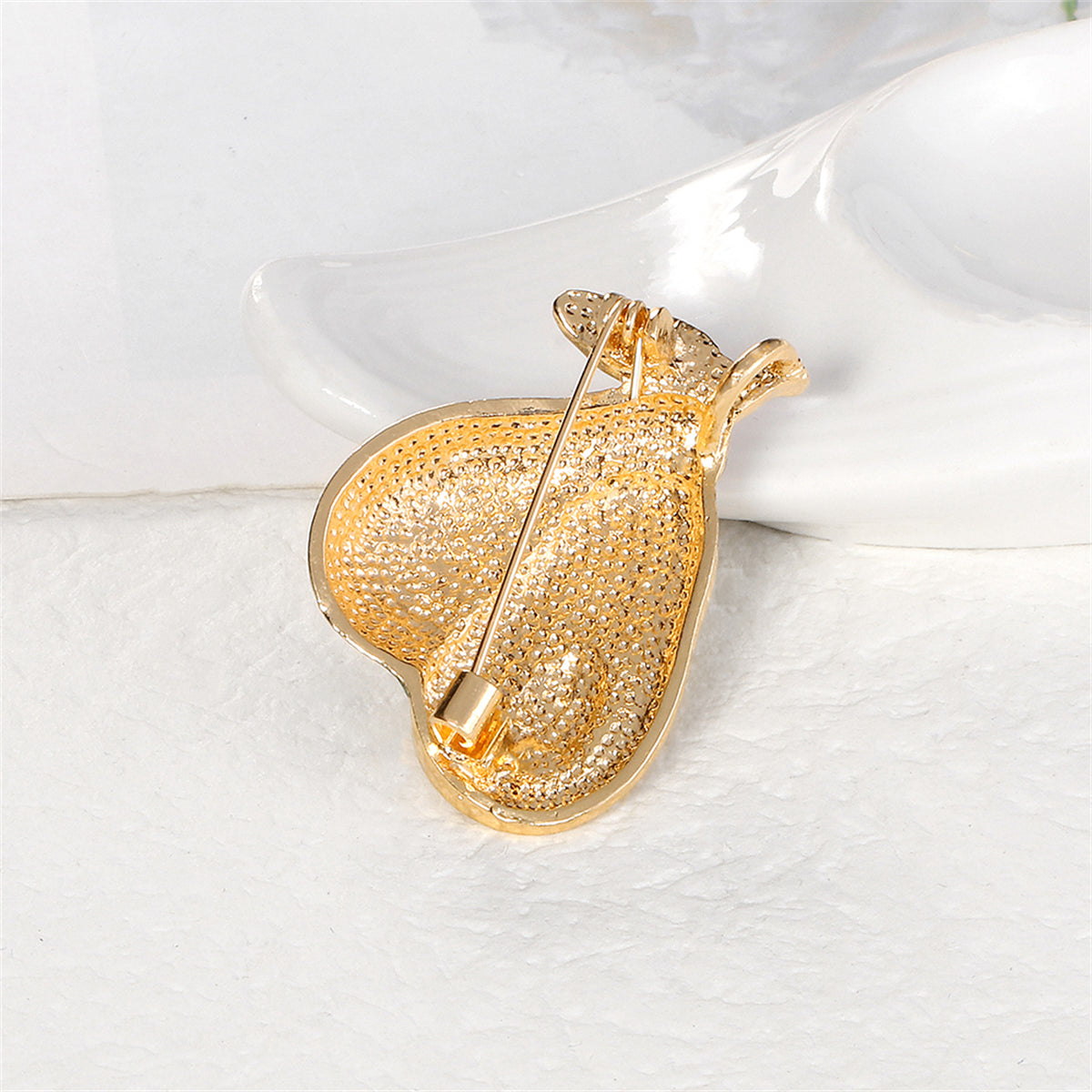 Green Enamel and 18K Gold-Plated Avocado Brooch, gold brooch pin, vintage-inspired design, styled look