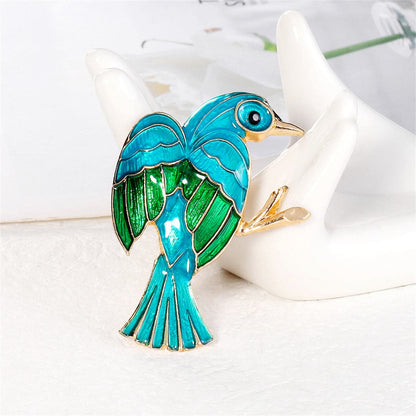 Teal Enamel and 18K Gold-Plated Bird Brooch, gold brooch pin, everyday style, front view
