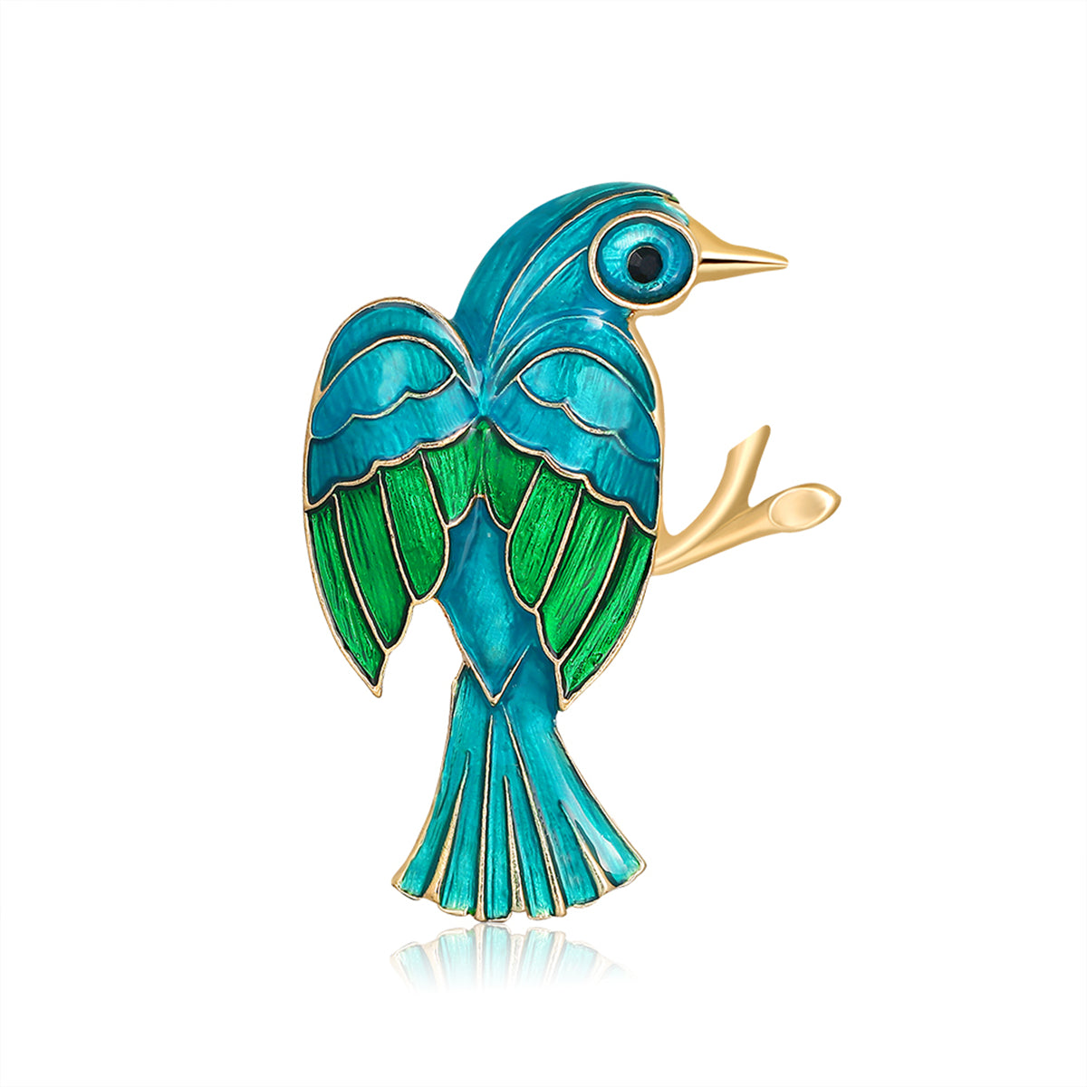 Teal Enamel and 18K Gold-Plated Bird Brooch, gold brooch pin, everyday style, side view
