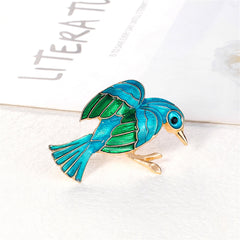 Teal Enamel & 18K Gold-Plated Bird Brooch