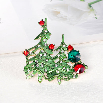 Clear Cubic Zirconia and Green Enamel Christmas Tree Brooch, brooch pin, everyday style, front view