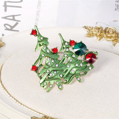 Clear Cubic Zirconia & Green Enamel Christmas Tree Brooch