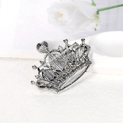 Purple Crystal and Cubic Zirconia Silver-Plated Crown Brooch, silver brooch pin, elegant gift for her, styled look
