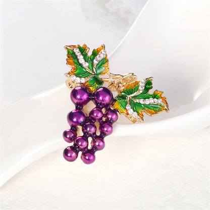 Cubic Zirconia and Enamel 18K Gold-Plated Grape Cluster Brooch, gold brooch pin, dainty minimalist design, detail close-up