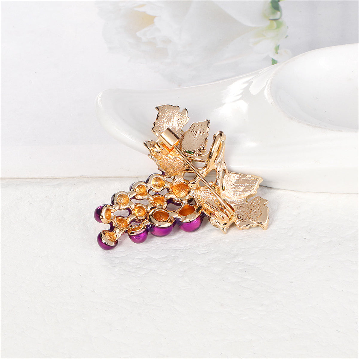 Cubic Zirconia and Enamel 18K Gold-Plated Grape Cluster Brooch, gold brooch pin, dainty minimalist design, styled look