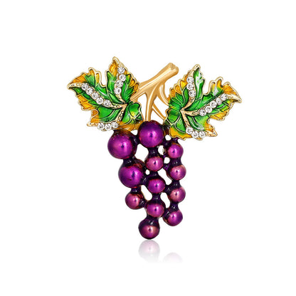 Cubic Zirconia and Enamel 18K Gold-Plated Grape Cluster Brooch, gold brooch pin, dainty minimalist design, side view