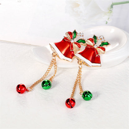 Clear Cubic Zirconia and Red Enamel Bells Brooch, brooch pin, everyday style, front view