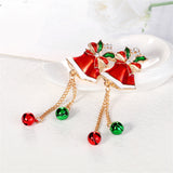 Clear Cubic Zirconia & Red Enamel Bells Brooch