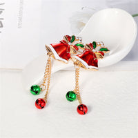 Clear Cubic Zirconia & Red Enamel Bells Brooch