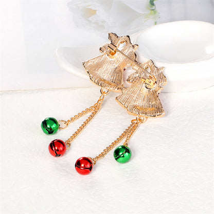 Clear Cubic Zirconia and Red Enamel Bells Brooch, brooch pin, everyday style, side view