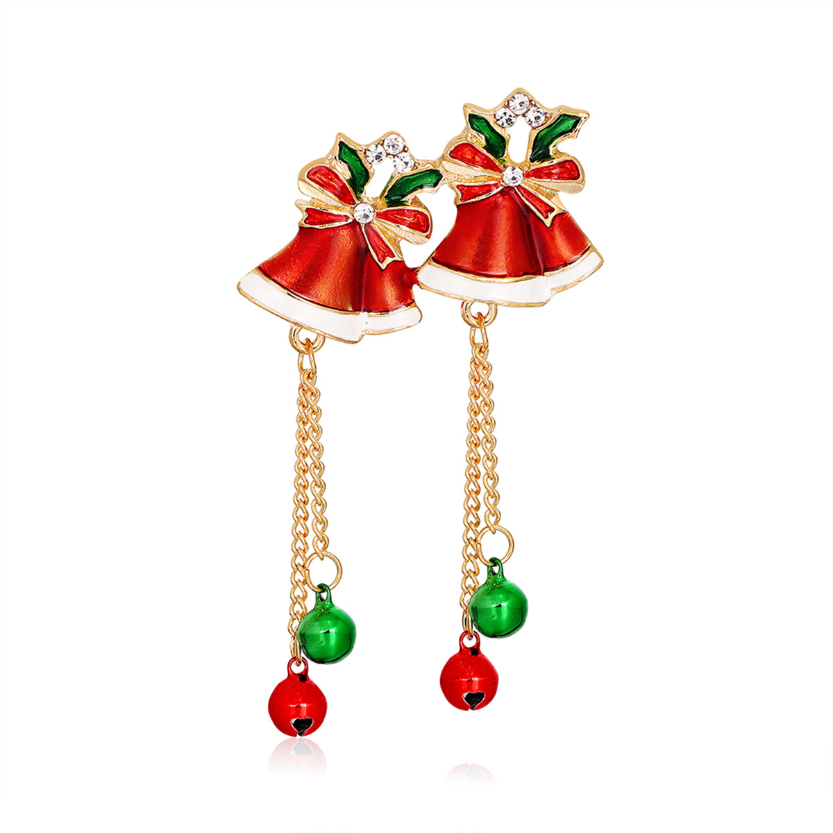 Clear Cubic Zirconia and Red Enamel Bells Brooch, brooch pin, everyday style, detail close-up