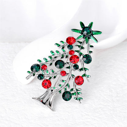 Red and Green Crystal Christmas Tree Brooch, brooch pin, vintage-inspired design, lifestyle look