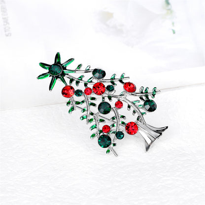 Red and Green Crystal Christmas Tree Brooch, brooch pin, vintage-inspired design, styled look