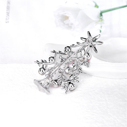 Red and Green Crystal Christmas Tree Brooch, brooch pin, vintage-inspired design, side view