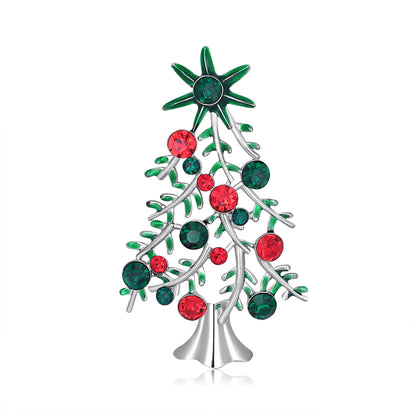Red and Green Crystal Christmas Tree Brooch, brooch pin, vintage-inspired design, detail close-up