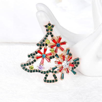 Red Crystal and Green Cubic Zirconia Open Christmas Tree Brooch, brooch pin, elegant gift for her, front view