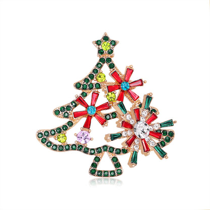 Red Crystal and Green Cubic Zirconia Open Christmas Tree Brooch, brooch pin, elegant gift for her, side view