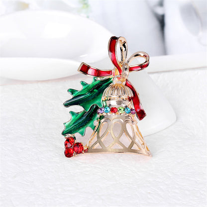 Red Cubic Zirconia and Green Enamel Bell Brooch, brooch pin, dainty minimalist design, detail close-up