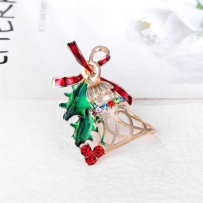 Red Cubic Zirconia and Green Enamel Bell Brooch, brooch pin, dainty minimalist design, lifestyle look