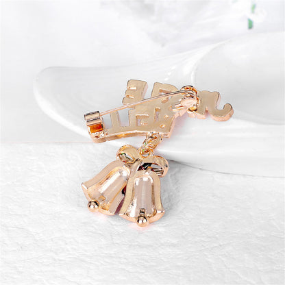 Red Enamel and 18K Gold-Plated 'Jingle Bells' Brooch, gold brooch pin, dainty minimalist design, styled look