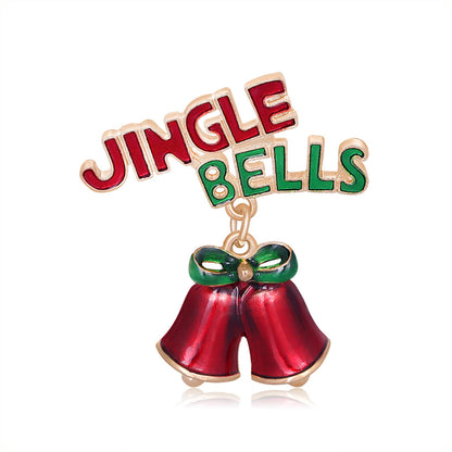 Red Enamel and 18K Gold-Plated 'Jingle Bells' Brooch, gold brooch pin, dainty minimalist design, side view
