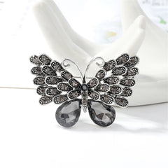 Gray Crystal & Cubic Zirconia Silver-Plated Butterfly Brooch