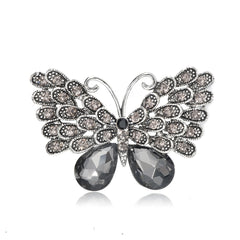 Gray Crystal & Cubic Zirconia Silver-Plated Butterfly Brooch