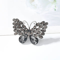 Gray Crystal & Cubic Zirconia Silver-Plated Butterfly Brooch