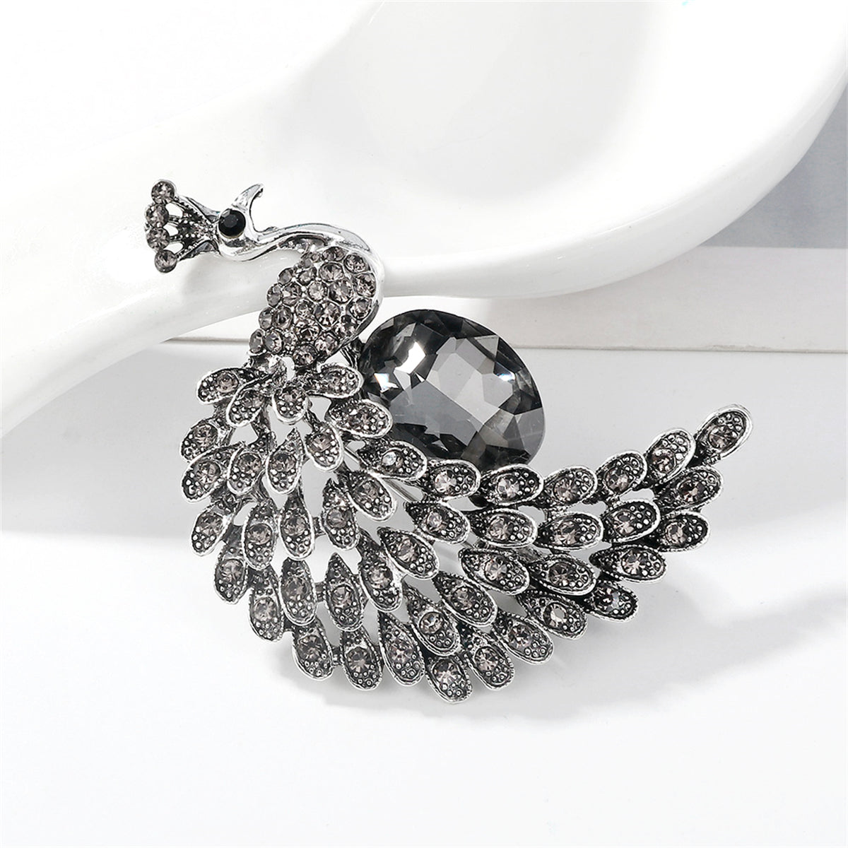 Crystal and Cubic Zirconia Peacock Brooch, brooch pin, vintage-inspired design, lifestyle look