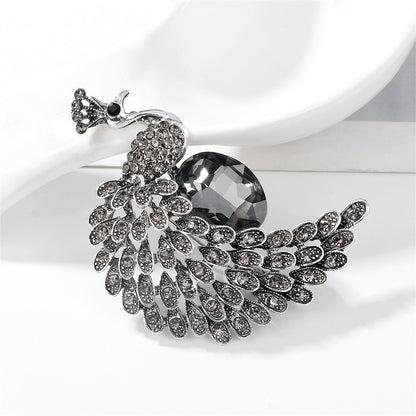 Crystal and Cubic Zirconia Peacock Brooch, brooch pin, vintage-inspired design, lifestyle look